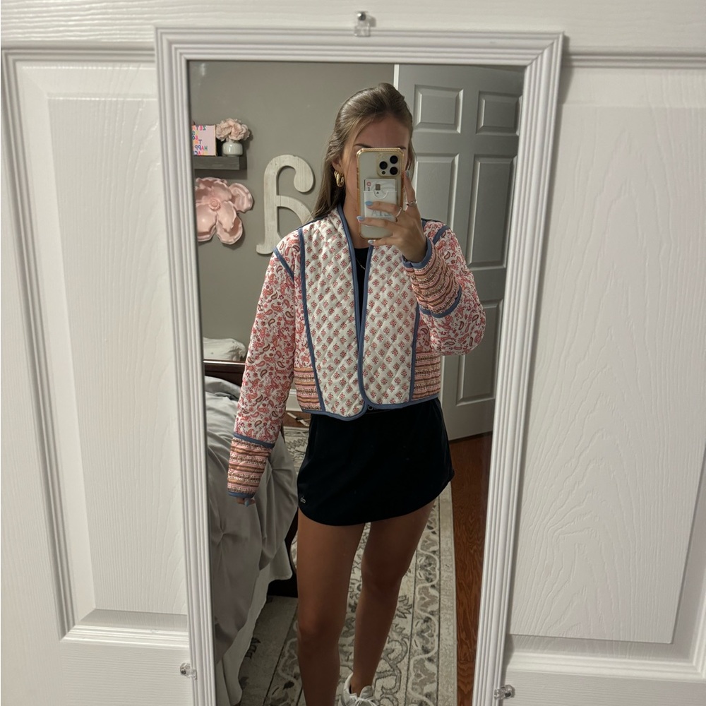 Women's Pink and White Patterned Jacket
